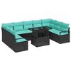 vidaXL Havesofa S&aelig;t 10 stk. 9-Antal s&aelig;der Sort og Bl&aring; Poly rattan