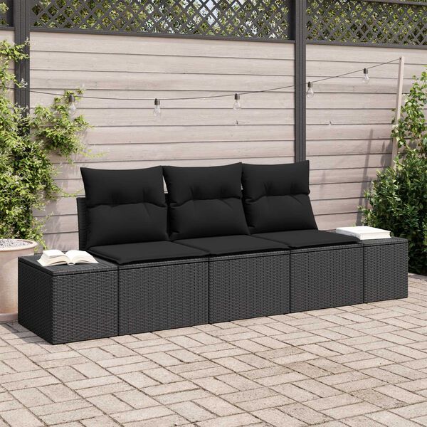 vidaXL Sofa S&aelig;t med pude 3 pcs Sort polyrattan