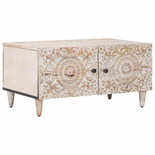 vidaXL Sofabord Hvid 80 x 50 x 40 cm Massivt mangotr&aelig;