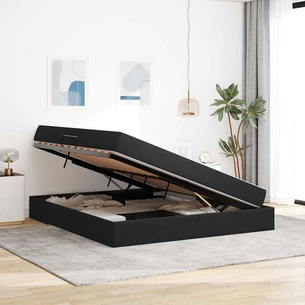vidaXL Seng med opbevaring og madras Sort 160 x 200 cm Fl&oslash;jl