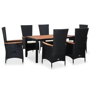 vidaXL udend&oslash;rs spisebordss&aelig;t 7 dele polyrattan akacietr&aelig; sort