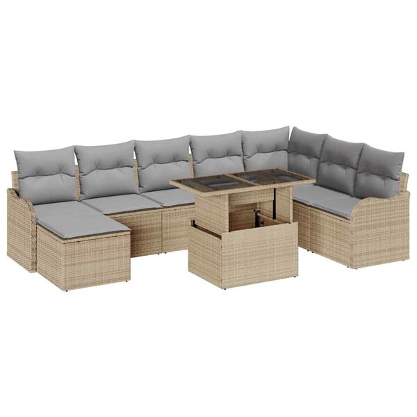 vidaXL Havesofa S&aelig;t med pude 9 pcs Beige Poly rattan