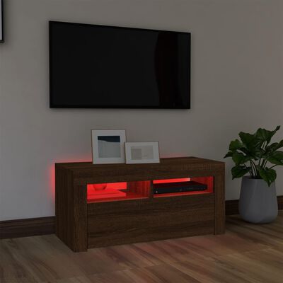 vidaXL tv-bord med LED-lys 90x35x40 cm brun egetræsfarve