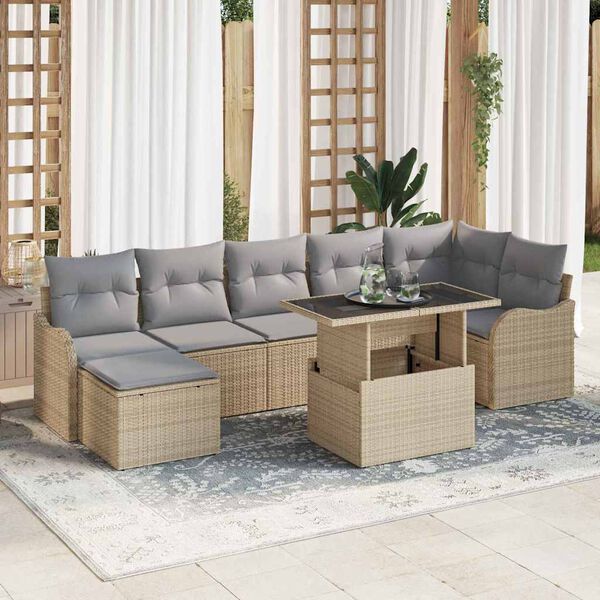 vidaXL Havesofa S&aelig;t med pude 8 pcs Beige Poly rattan