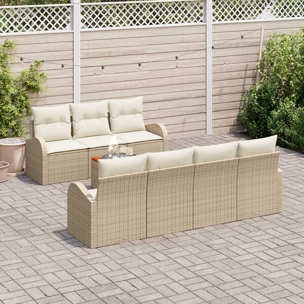 vidaXL Havesofa S&aelig;t med pude 8 pcs Beige polyrattan