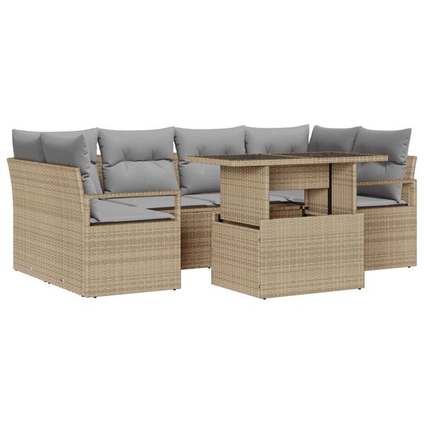 vidaXL Havesofa S&aelig;t med opbevaring 7 pcs Beige Poly rattan