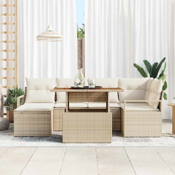 vidaXL Havesofa S&aelig;t med opbevaring 7 pcs Beige Poly rattan