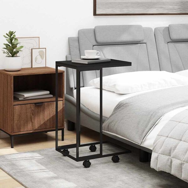 vidaXL sidebord med hjul 40x30x63,5 cm konstrueret tr&aelig; sort