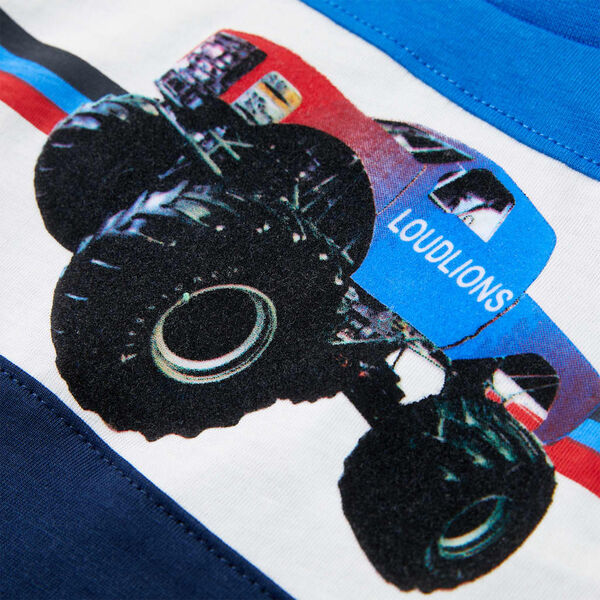 T-shirt til b&oslash;rn str. 104 bl&aring; og marinebl&aring;