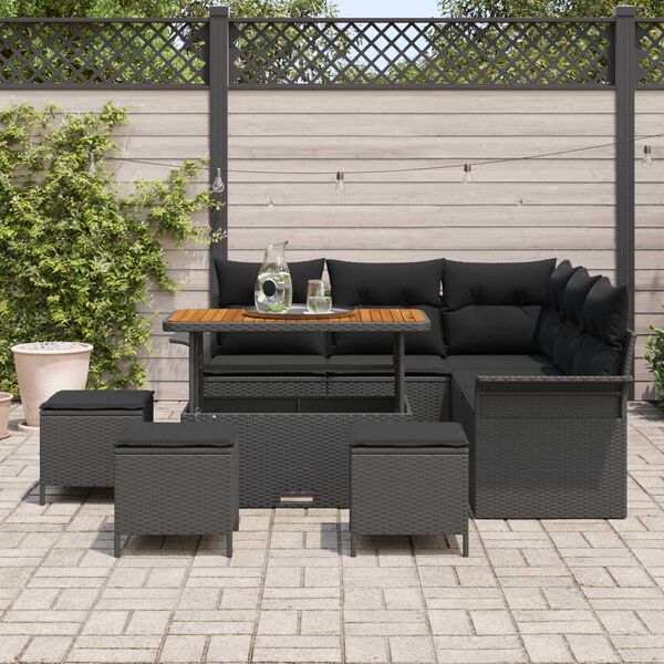 vidaXL Havesofa S&aelig;t med pude 9 pcs Sort polyrattan