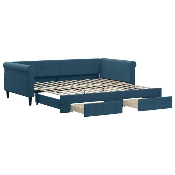 vidaXL daybed med udtr&aelig;k og skuffer 100x200 cm velour bl&aring;