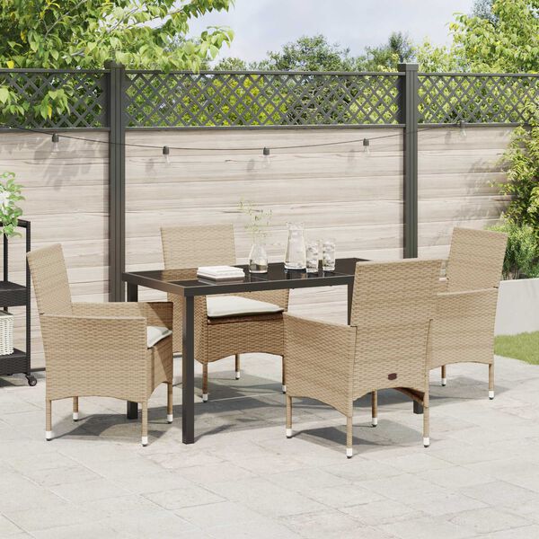 vidaXL Have Spisebordss&aelig;t med pude 5 pcs Beige polyrattan