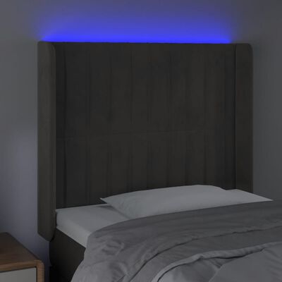 vidaXL sengegavl med LED-lys 103x16x118/128 cm fløjl mørkegrå
