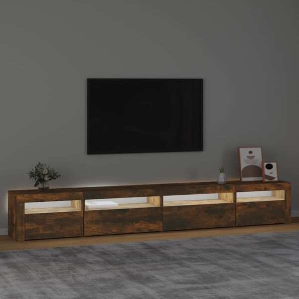 vidaXL tv-skab med LED-lys 270x35x40 cm røget egetræ