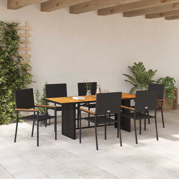 vidaXL Have Spisebordss&aelig;t 7 pcs Sort polyrattan