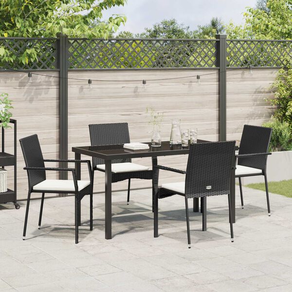 vidaXL Have Spisebordssæt med pude 5 pcs Sort polyrattan