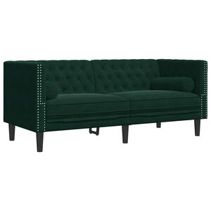 vidaXL 2-personers Chesterfield-sofa med bolsterpuder fl&oslash;jl m&oslash;rkegr&oslash;n