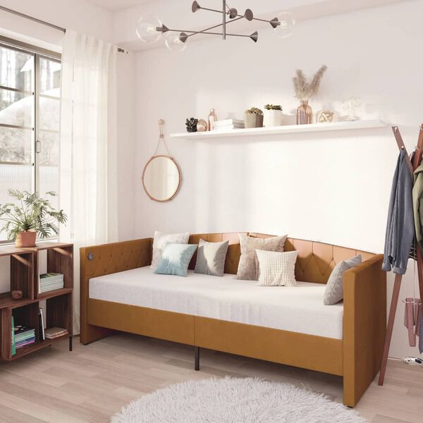 vidaXL daybed med madras og USB 90x200 cm fl&oslash;jl brun