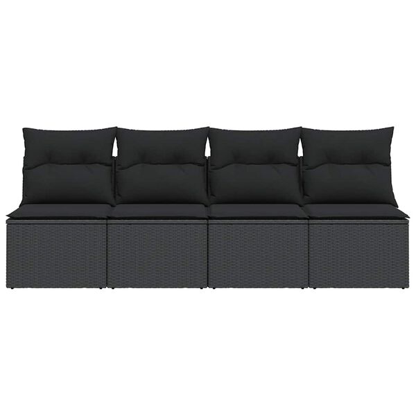 vidaXL havesofa med hynder 4-personers sort polyrattan