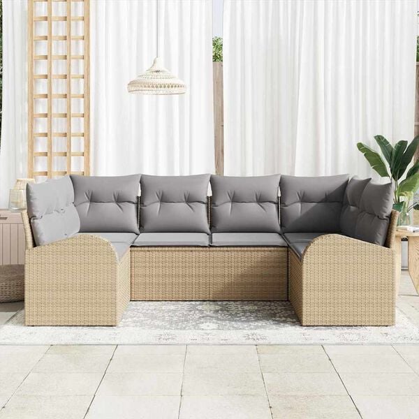 vidaXL Havesofa S&aelig;t med pude 6 pcs Beige og lys gr&aring; polyrattan