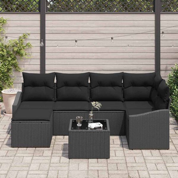 vidaXL Havesofa Sæt 7 pcs Sort Poly rattan