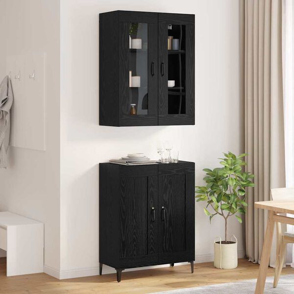 vidaXL Highboard Sort eg 69,5 x 34 x 180 cm Konstrueret tr&aelig;