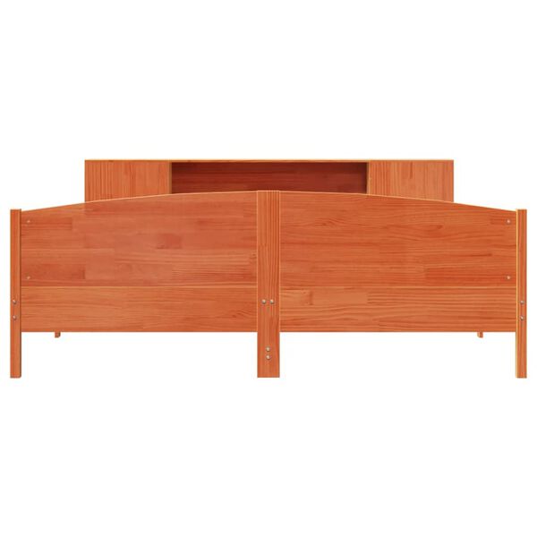 vidaXL seng med reol uden madras 200x200cm massivt fyrretr&aelig; gyldenbrun