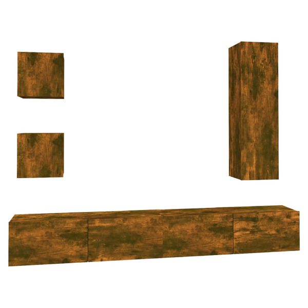 vidaXL tv-skabss&aelig;t 5 dele konstrueret tr&aelig; r&oslash;get egetr&aelig;sfarve