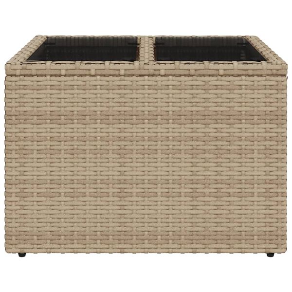 vidaXL havebord med glastop 55x55x37 cm polyrattan beige