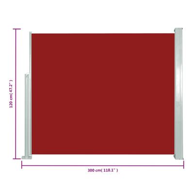 vidaXL sammenrullelig sidemarkise 120 x 300 cm rød