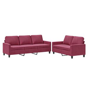 vidaXL sofas&aelig;t 2 dele med hynder velour vinr&oslash;d