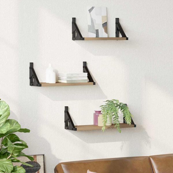 vidaXL V&aelig;ghylde V&aelig;gmonteret med opbevaring 3 pcs R&oslash;get Eg