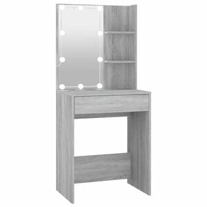 vidaXL makeupbord med LED-lys 60x40x140 cm gr&aring; sonoma-eg