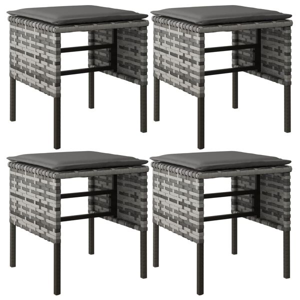 vidaXL fodskamler med hynder 4 stk. til haven polyrattan grå