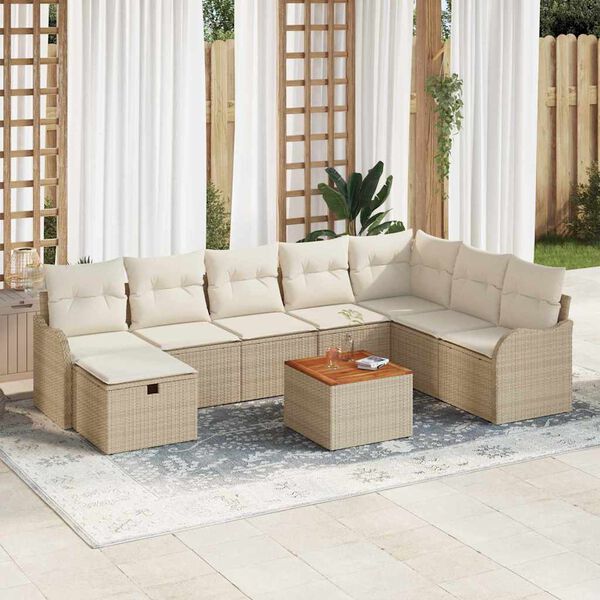 vidaXL Havesofa Sæt med pude med opbevaring 9 pcs Beige Poly rattan