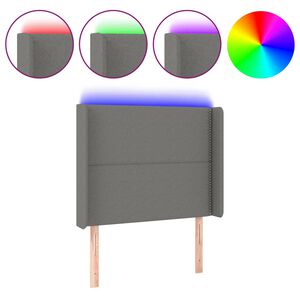 vidaXL sengegavl med LED-lys 93x16x118/128 cm stof m&oslash;rkegr&aring;