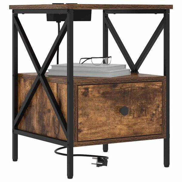 vidaXL Natskab med skuffe R&oslash;get eg 41,5 x 40,5 x 55 cm Konstrueret tr&aelig;