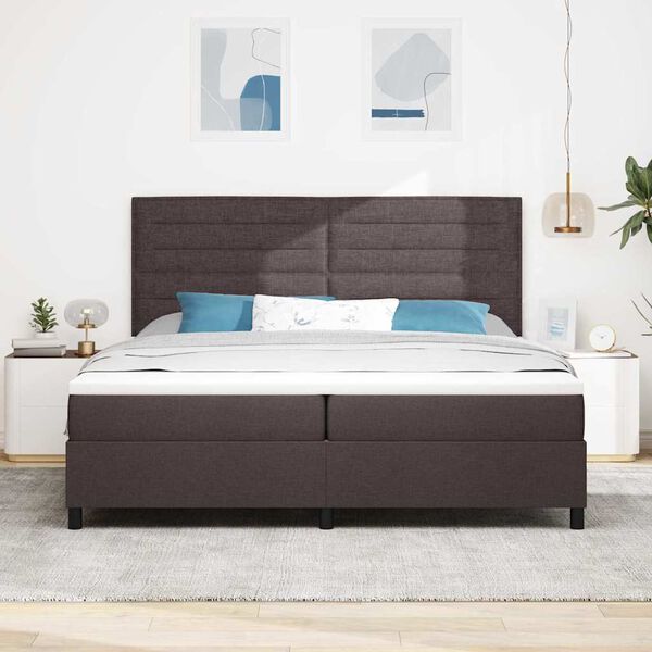 vidaXL Box spring seng med madras med LED M&oslash;rkebrun 200 x 200 cm Stof