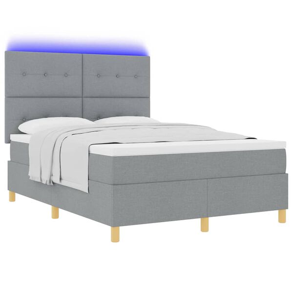 vidaXL LED Box Spring Bed med madras Lysegr&aring; 140 x 200 cm Stof