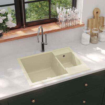 vidaXL dobbelt køkkenvask med overløbshul granit beige