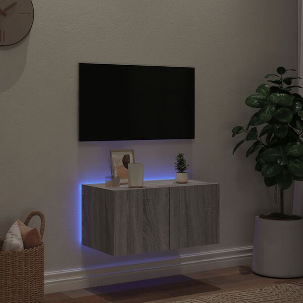 vidaXL v&aelig;gh&aelig;ngt tv-bord med LED-lys 60x35x31 cm gr&aring; sonoma-eg