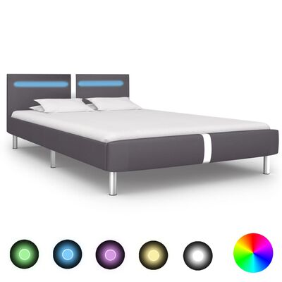 vidaXL sengestel med LED 120 x 200 cm grå kunstlæder