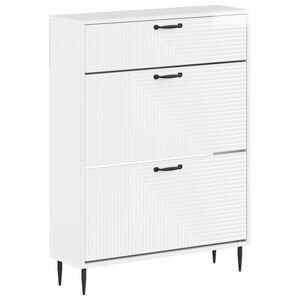 vidaXL Sko skab HAARLEM 78 x 24 x 103 cm Konstrueret tr&aelig; Hvid h&oslash;jglans