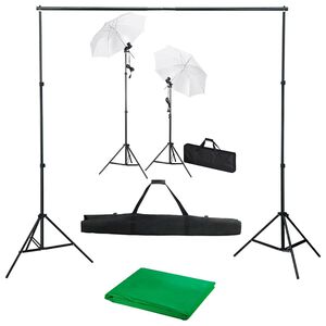 vidaXL fotostudieudstyr med baggrund, lamper og paraplyer