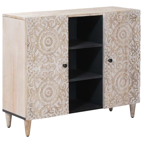 vidaXL Sideboard med hylde Hvid 90 x 33,5 x 75 cm Massivt mangotr&aelig;