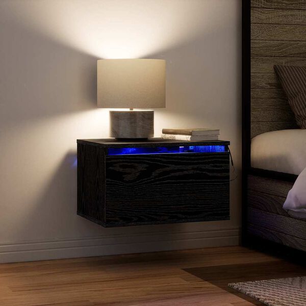 vidaXL V&aelig;gmonteret natbord Sort eg 50 x 36 x 30 cm Konstrueret tr&aelig;