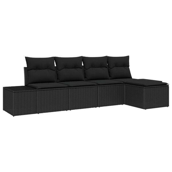 vidaXL Havesofa S&aelig;t med pude 5 pcs Sort polyrattan