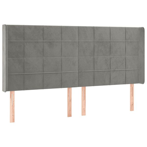 vidaXL sengegavl med LED-lys 203x16x118/128 cm fløjl lysegrå