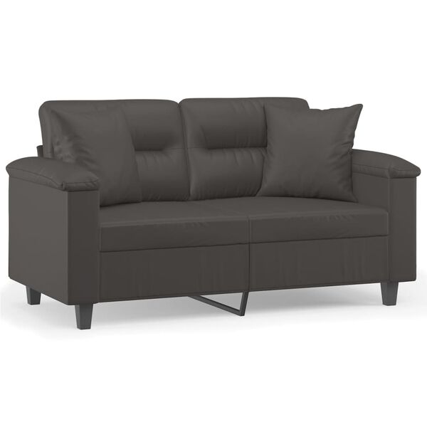 vidaXL 2-personers sofa med puder og hynder 120 cm kunstl&aelig;der gr&aring;