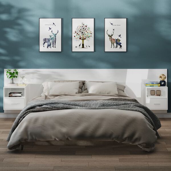 vidaXL v&aelig;gh&aelig;ngte sengeborde 2 stk. hvid h&oslash;jglans